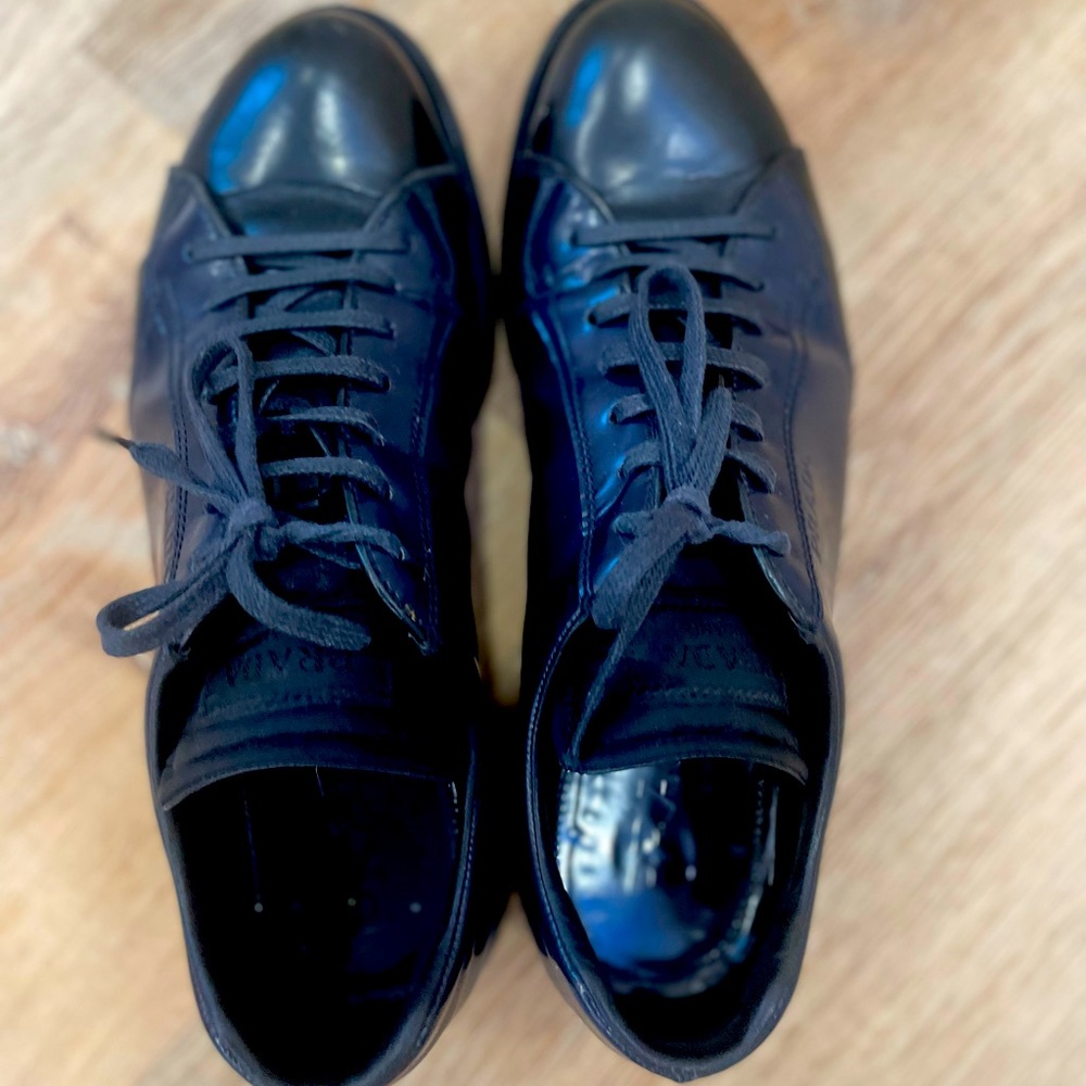 Men PRADA BLACK LUXURY LEATHER SHOES, made in Italy,  US SIZE 6.5